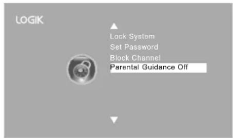 LOGIK Lock System Set Password Block Channel Parental Guidance Off