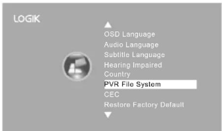 LOGIK OSD Language Audio Language Subtitle Language Hearing Impaired Country PVR File System CEC Restore Factory Default