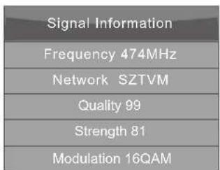 Signal Information Frequency 474MHz Network SZTVM Quality 99 Strength 81 Modulation 16QAM