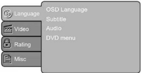 Language Video Rating Misc OSD Language Subtitle Audio DVD menu