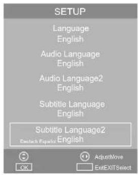 SETUP Language English Audio Language English Audio Language2 English Subtitle Language English Subtitle Language2 English