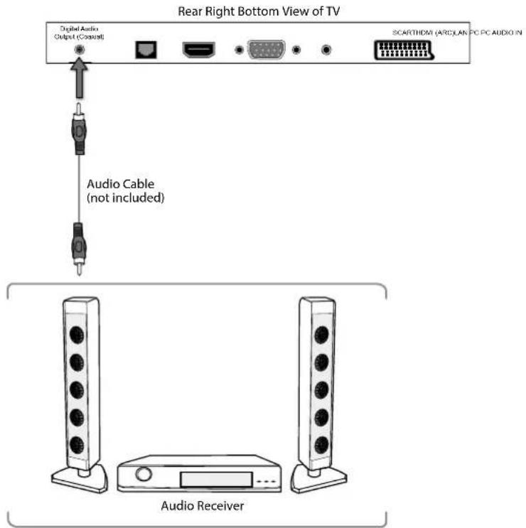 Rear Right Bottom View of TV Digital Audio Output (Coastal) SCARTHDM (ARC)AN PC PC AUDIO IN Audio Cable (not included) Audio Receiver