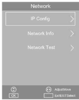 Network IP Config > Network Info > Network Test >