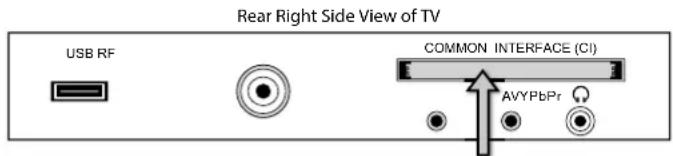 Rear Right Side View of TV USB RF COMMON INTERFACE (CI) AVYPbPr