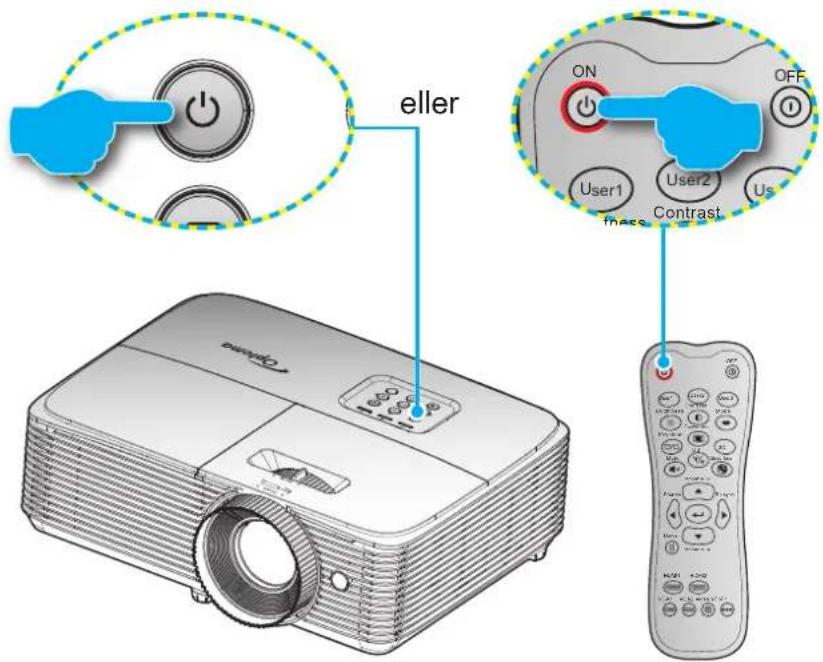 OPTOMA HD28E - Sådan tændes og slukkes projektoren - 1
