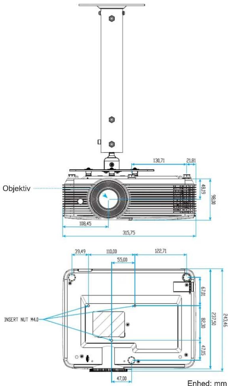 OPTOMA HD28E - Projektormål og Loftmontering - 1