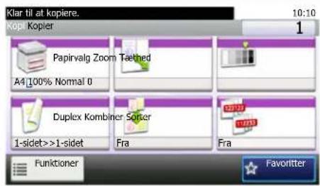 Klar til at kopiere. Kop. Kopier 10:10 1 Papirvalg Zoom Teethed A4 100% Normal 0 Duplex Kombiner Sorker 1-sidet >>1-sidet Fra Funktioner Favorite