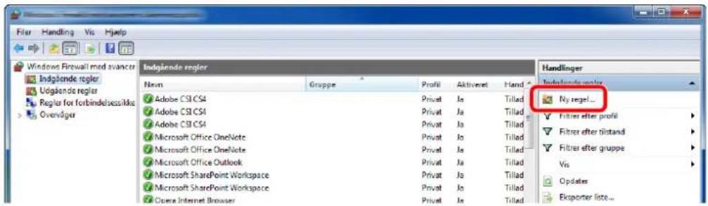 Filer Handling Vis Hjelp Windows Firewall med avancer Indigende regler Uodgående regler Regler for forbindelsessika Overvåger Indigende regler Name Gruppe Profit Aktivnet Hand Adobe CSI CS4 Privat Ja Tillad Adobe CSI CS4 Privat Ja Tillad Adobe CSI CS4 Privat Ja Tillad Microsoft Office OneNote Privat Ja Tillad Microsoft Office OneNote Privat Ja Tillad Microsoft Office Outlook Privat Ja Tillad Microsoft SharePoint Workspace Privat Ja Tillad Microsoft SharePoint Workspace Privat Ja Tillad Opera Internet Browser Privat Ja Tillad Handler Indigende regler Ny regel... Filter after profit Filter after tilstand Filter after gruppe Vis Updates Eksporter liste...