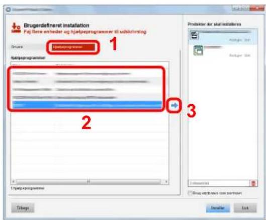 Brugerdefineret installation Føj flere enheder og hjelpeprogrammer til udskrivning Drive: Hjelpeprogrammer Hjelpeprogrammer 1. Hjelpeprogrammer 2 3 Prehibitor der stat installeres Anlage 201 Anlage 202 Interpretions Drug verfüllen con portfrem Tilings Installar Lock