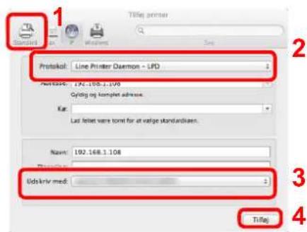 Tilfj printer 1 2 Protokal: Line Printer Daemon - LPD 400000: LPD-100.1.100 Gyldg og komplet adresse. Kär: Lat fletet være toml for at vælge standardkæn. Name: 192.168.1.108 Udskriv med: