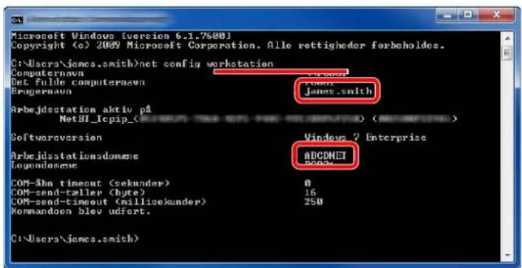 Microsoft Windows [version 6.1.7600] Copyright (<) 2009 Microsoft Corporation. Alle rettigheder forbeholdes. C:\Users\james.smith>net config workstation Computernavn Det fulde computernavn Brugernavn Arbejdstation aktiv på NetBI_Icipip_ Softwareversion Arbejdstationsdomene logondomene COM-Abn timeout (sekunder) COM-send-teller (byte) COM-send-timeout (millisekunder) Commanden blev udfert. C:\Users\james.smith>