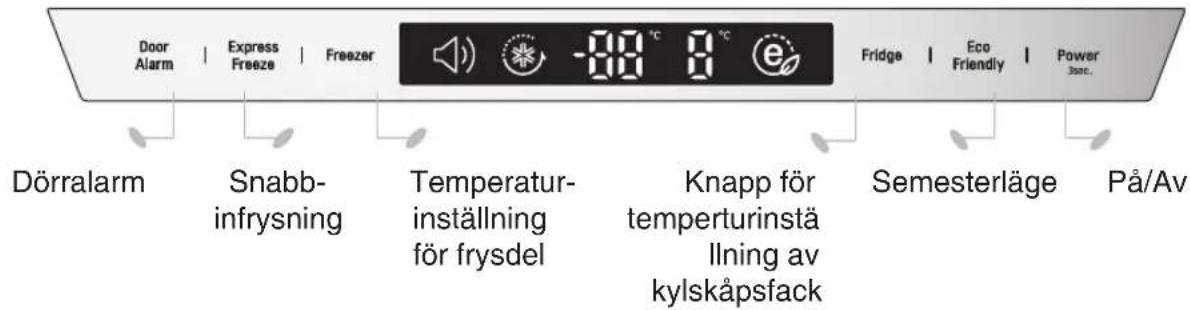 Door Alarm | Express Freeze | Freezer Dörralarm Snabb-infrysning Temperatur-inställning för frysdel Knapp för temperturinstä llning av kylskåpsfack Fridge Eco Friendly Power Semesterläge På/Av