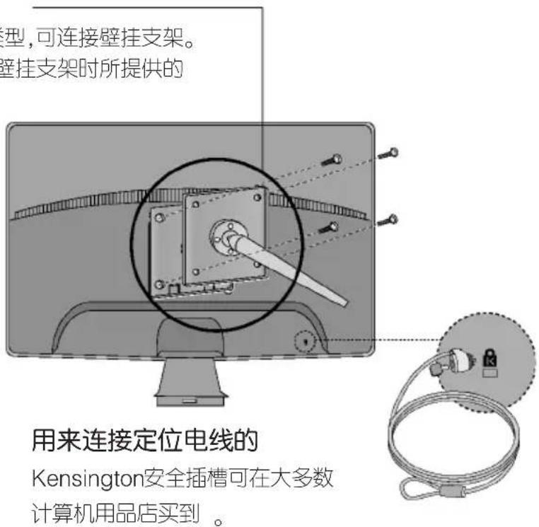 型,可连接壁挂支架。 壁挂支架时所提供的 用来连接定位电线的 Kensington安全插槽可在大多数 计算机用品店买到。