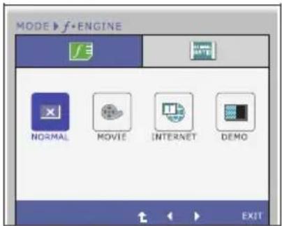 MODE ► f·ENGINE NORMAL MOVIE INTERNET DEMO EXIT