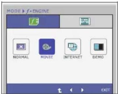 MODE ► f·ENGINE NORMAL MOVIE INTERNET DEMO EXIT