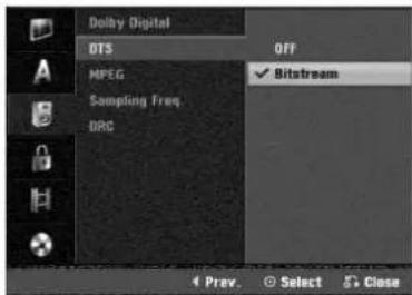 Dolby Digital BTS OFF MPEG ✓ Bitstream Sampling Freq DRC 4 Prev. Select 5% Close