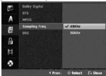 Bally Digital DTS MPEG Sampling Freq. ✓ 48KHz DRC 95KHz Prev. Select Close