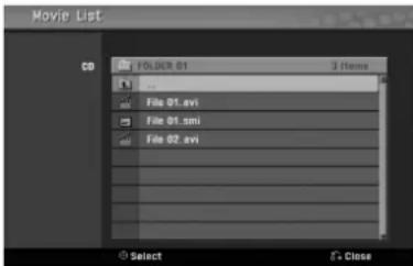 Movie List FOLDER 01 3 Items File 01.avi File 01.xmi File 02.avi Select Close
