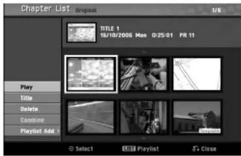 LG RC299H - Brug ▲ / ▼ til at markere 'Search-Chapter' fra Titelliste-Original valgene, og tryk så på ENTER. Kapitelliste-Original menu vises på TV skærmen. - 1
