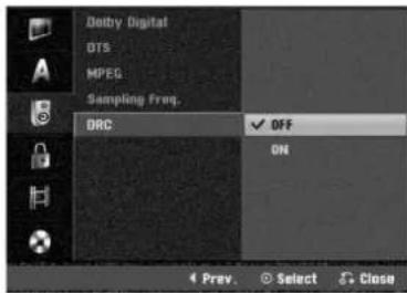 Duty Digital OTS MPEG Sampling Freq. CRC OFF ON Prev. Select Close