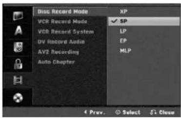 LG RC299H - Indstille optagelsestilstanden - 1