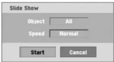 Slide Show Object All Speed Normal Start Cancel