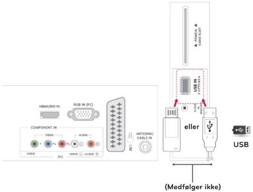 HDMI/DVI IN RGB IN (PC) COMPONENT IN VIDEO AUDIO VIDEO AV2 IMONIO -AUDIO ANTENNA/CABLE IN PCMCIA CARD SLOT USB IN AVIO IN eller (Medfølger ikke) USB