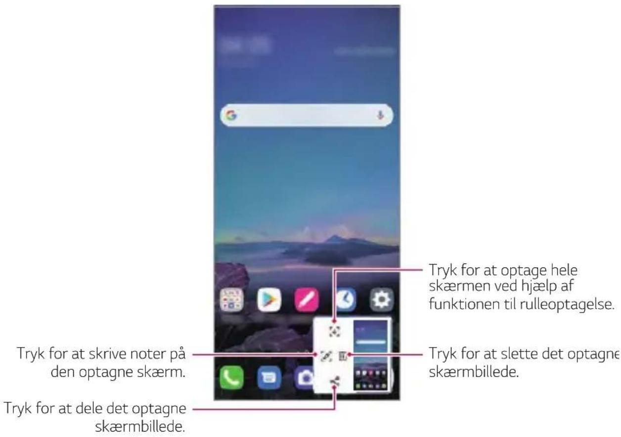 Tryk for at skrive noter på den optagne skærm. Tryk for at dele det optagne skærmbillede. Tryk for at optage hele skærmen ved hjælp af funktionen til rulleoptagelse. Tryk for at slette det optagne skærmbillede.
