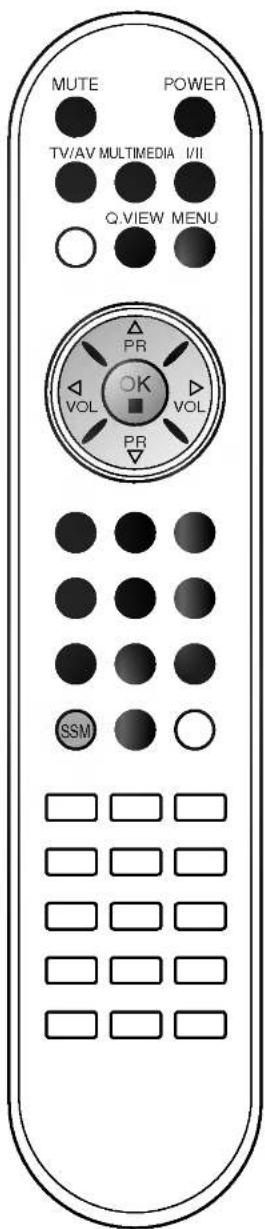 MUTE POWER TV/AV MULTIMEDIA I/II Q.VIEW MENU PR VOL OK VOL PR SSM