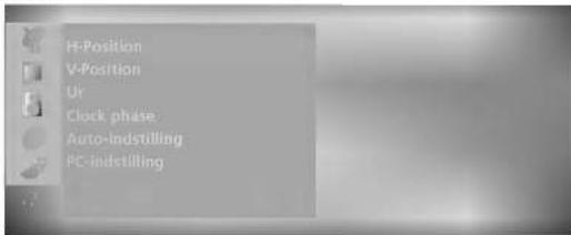 H-Position V-Position Ur Clock phase Auto-indstilling PC-indstilling