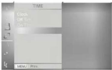 TIME Clock Off Text On Time MENU Prev.