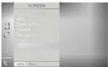 SCREEN ARC Zoom in Out Position Manual Close Squeeze For MENU Prev.