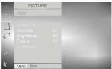 PICTURE PISM Contrast 1.0 Brightfield 50 Colour 60 MENU Prev.