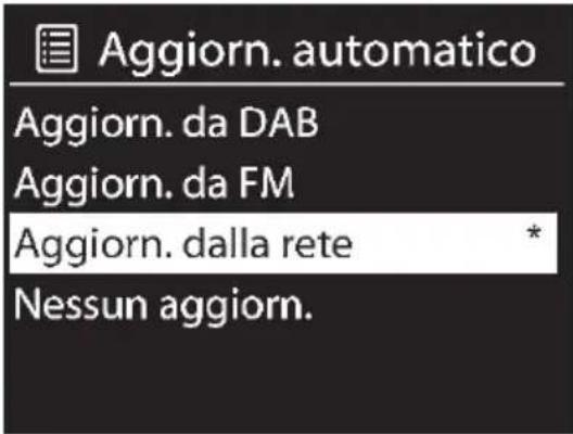 Aggiorn. automatico Aggiorn. da DAB Aggiorn. da FM Aggiorn. dalla rete * Nessun aggiorn.