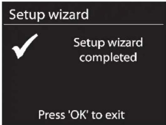 Setup wizard ✓ Setup wizard completed Press 'OK' to exit
