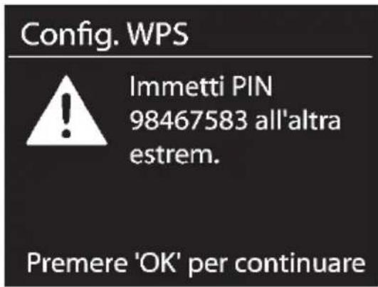 Config. WPS Immetti PIN 98467583 all'altra estrem. Premere 'OK' per continuare