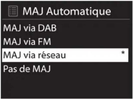MAJ Automatique MAJ via DAB MAJ via FM MAJ via réseau * Pas de MAJ