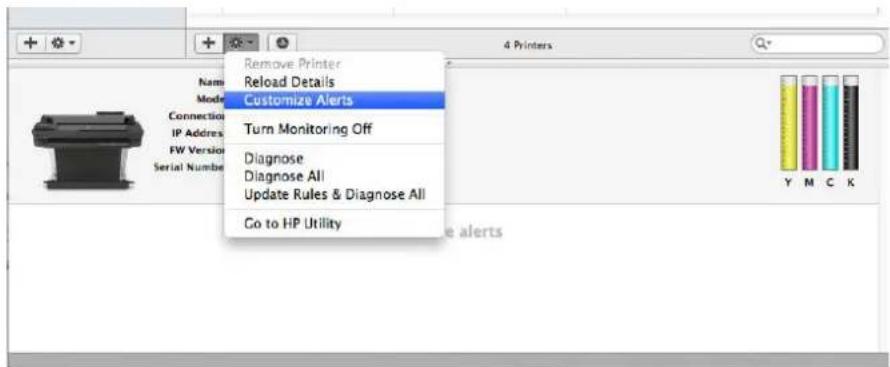 HP DesignJet T830 - Sådan får du adgang til beskedindstillinger under Mac OS X - 1