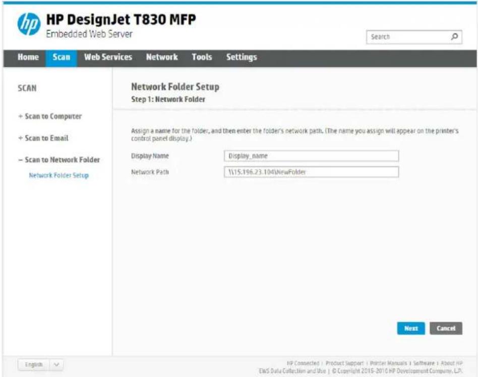 HP DesignJet T830 - Opsætningsprocessen for scanning til netværk - 3