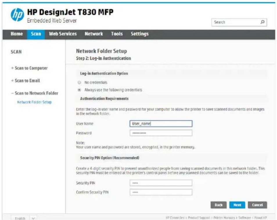 HP DesignJet T830 - Opsætningsprocessen for scanning til netværk - 4