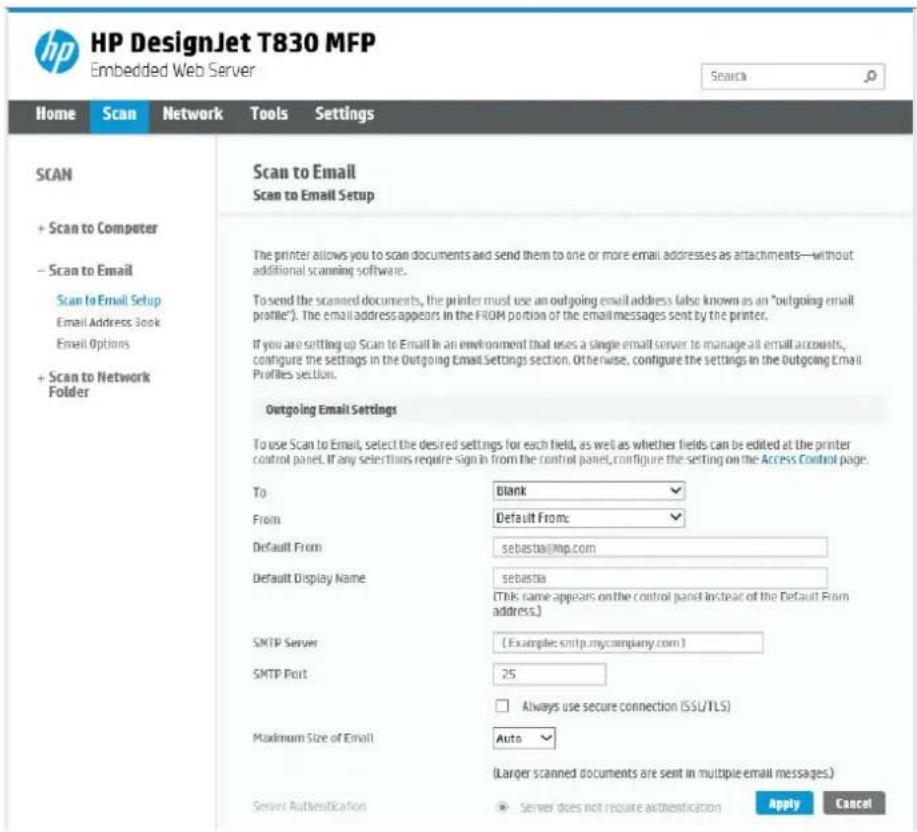 HP DesignJet T830 - Opsætningsproces for scanning til e-mail - 1
