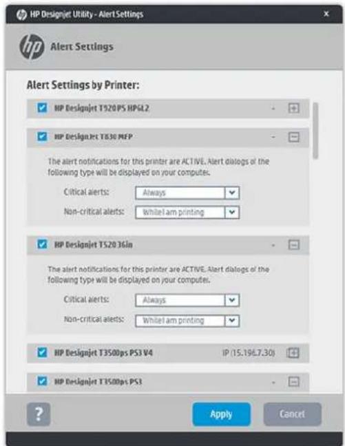 HP DesignJet T830 - Sådan får du adgang til beskedindstillinger under Windows - 1