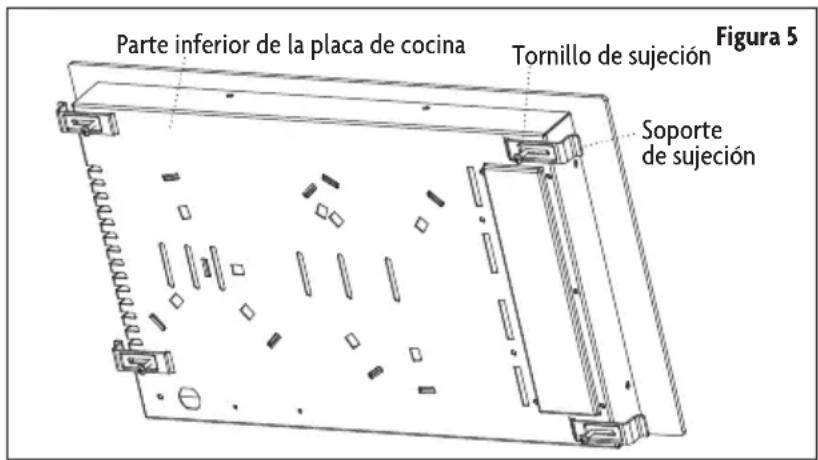 Parte inferior de la placa de cocina Tornillo de sujeción Soporte de sujeción Figura 5