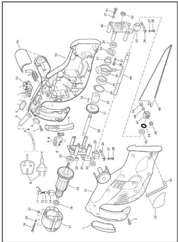 Exploded view diagram of a car powertrain with numbered parts and labeled parts