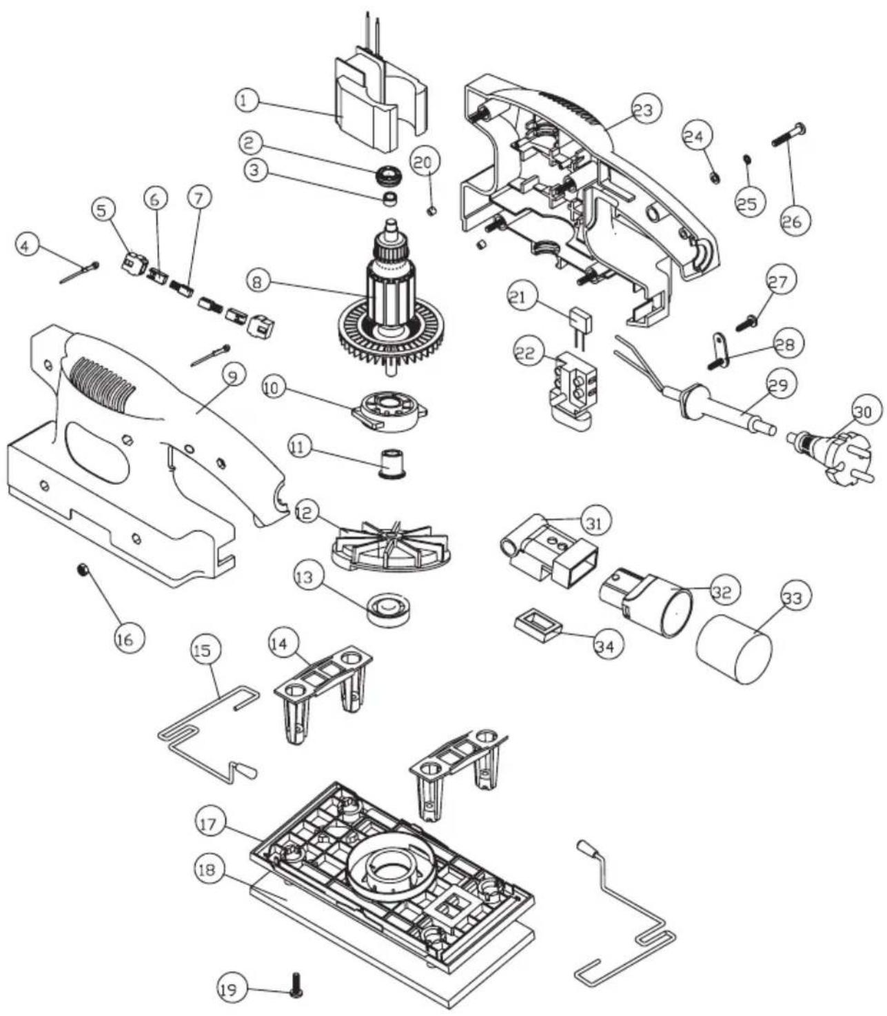Exploded view diagram of a mechanical assembly with numbered parts for identification