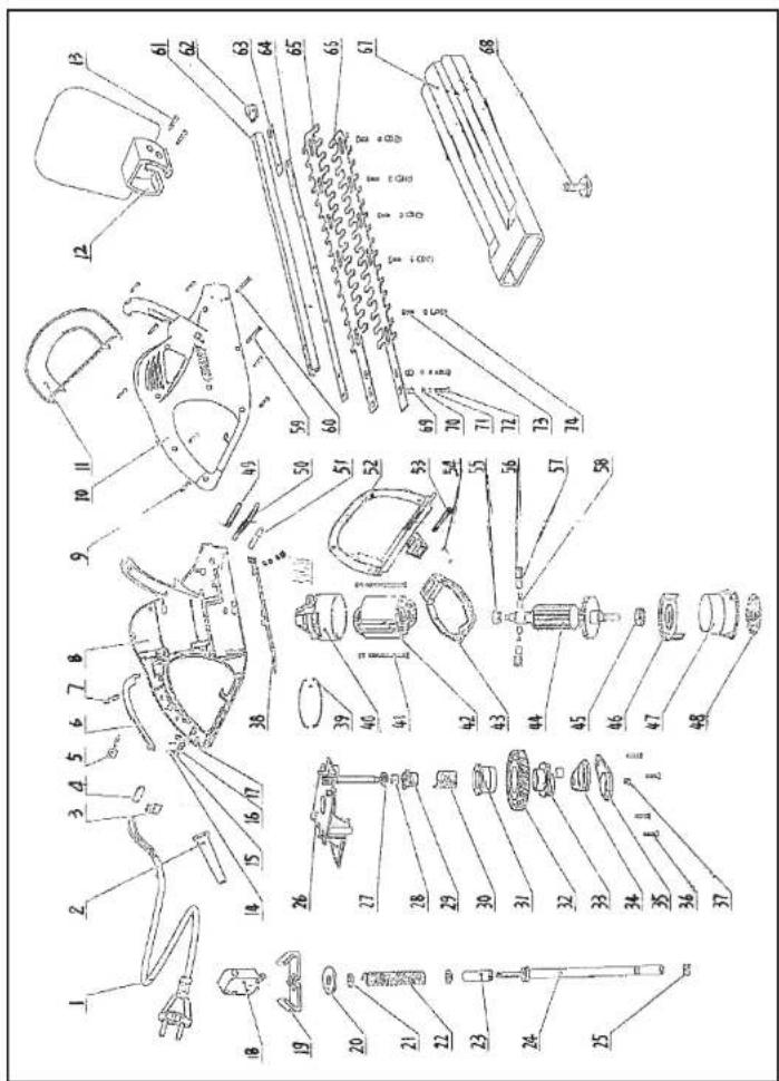 Technical diagram of a mechanical assembly with numbered parts and labeled features