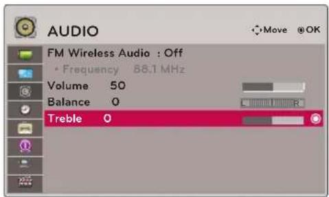 AUDIO FM Wireless Audio : Off • Frequency 88.1 MHz Volume 50 Balance 0 Treble 0