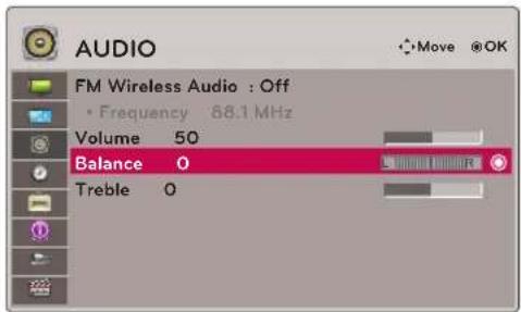 AUDIO FM Wireless Audio : Off • Frequency 88.1 MHz Volume 50 Balance 0 Treble 0