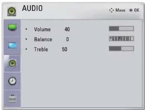 AUDIO • Volume 40 • Balance 0 • Treble 50