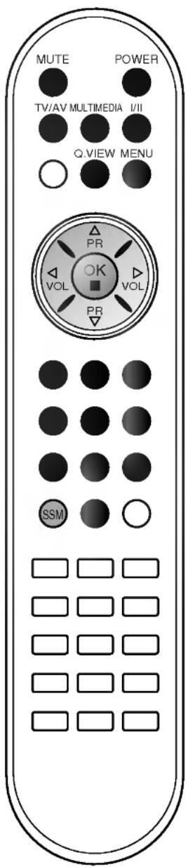 MUTE POWER TV/AV MULTIMEDIA I/II Q.VIEW MENU PR VOL OK VOL PR SSM